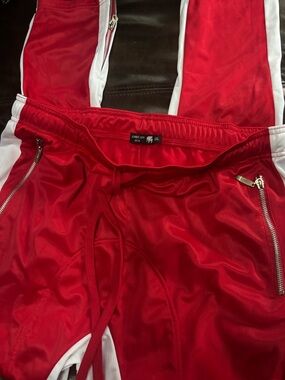 American Stitch Red and White Track Joggers